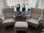 2 IKEA Oorfauteuils + Hocker, Huis en Inrichting, Fauteuils, Ophalen, Gebruikt, Stof, 75 tot 100 cm