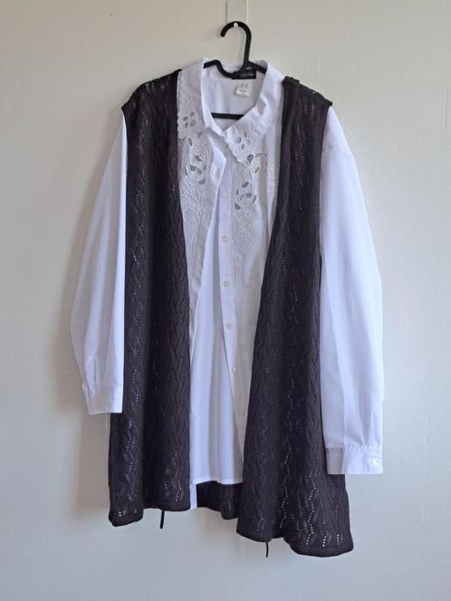 dames blouse met overgooier M Collection MAAT 58, Kleding | Dames, Blouses en Tunieken, Gedragen, Maat 46/48 (XL) of groter, Wit