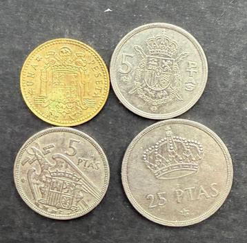 4 verschillende Peseta munten Spanje    beschikbaar voor biedingen