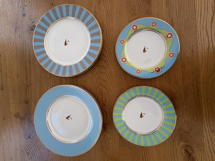 Pip Studio Floral Borden Set met Gouden Rand, Huis en Inrichting, Keuken | Servies, Gebruikt, Bord(en), Overige stijlen, Porselein
