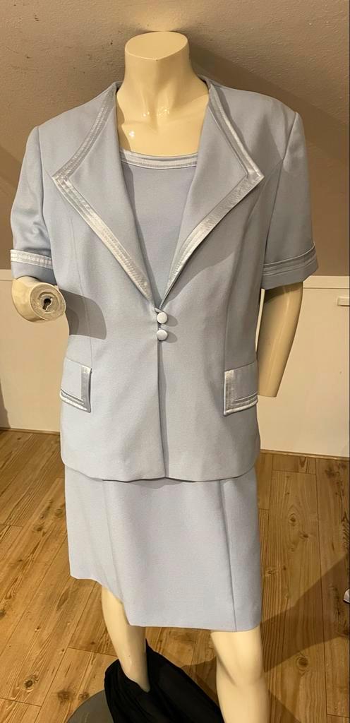 Blauw Lila Mantelpak Jas & Jurk - Maat L, Kleding | Dames, Jurken, Gedragen, Maat 42/44 (L), Blauw, Knielengte, Ophalen of Verzenden