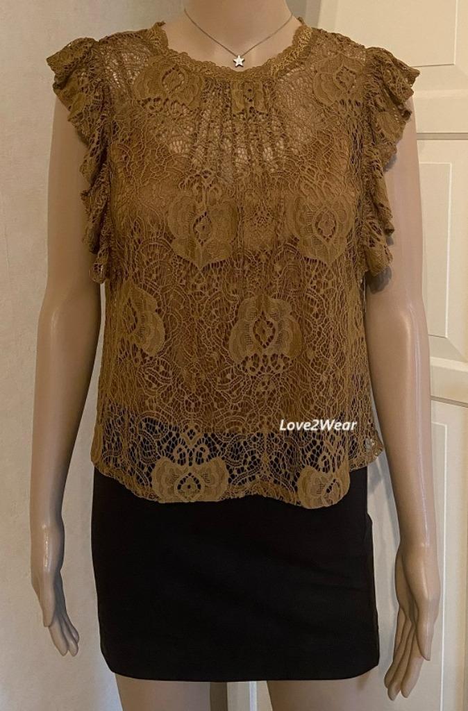 Kanten top met hemdje Zara, Kleding | Dames, Tops, Zo goed als nieuw, Maat 36 (S), Bruin, Korte mouw, Ophalen of Verzenden