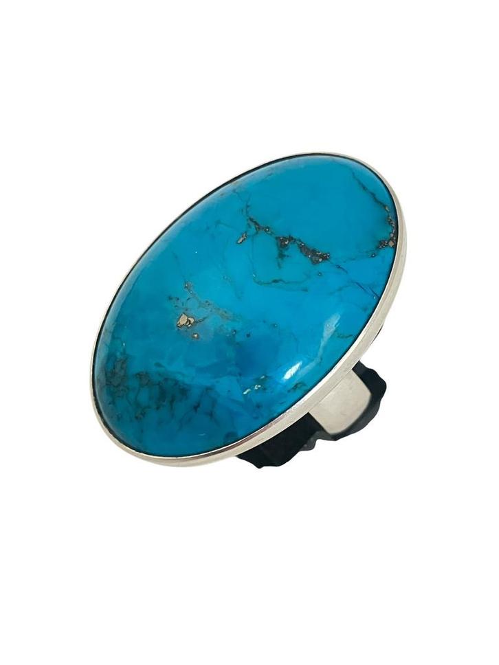 Zilveren ring met grote turquoise, 3 x 2 cm. Mt 17, Sieraden, Tassen en Uiterlijk, Ringen, Zo goed als nieuw, Dame, 17 tot 18