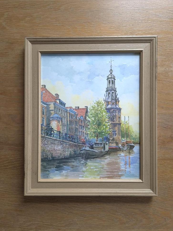 Schilderij Montelbaanstoren Amsterdam, Huis en Inrichting, Woonaccessoires | Schilderijen, Tekeningen en Foto's, Zo goed als nieuw