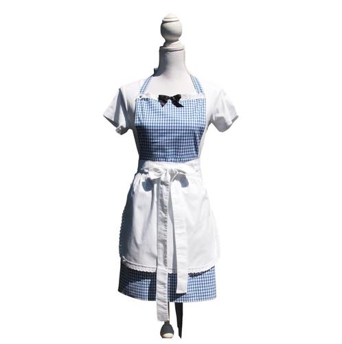 Schort Audrey met blauwe ruit en wit schortje zonder zak, Huis en Inrichting, Keuken | Textiel, Nieuw, Schort, Blauw, Verzenden
