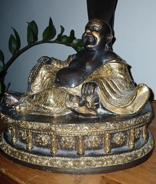 Bronzen Hotei happy Boeddha, Huis en Inrichting, Woonaccessoires | Boeddhabeelden, Gebruikt, Ophalen of Verzenden