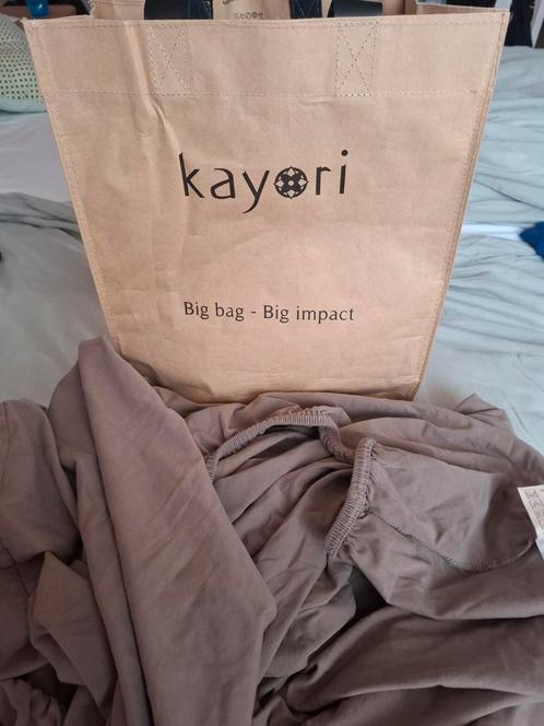 Kayori hoeslaken 80-100/200-220 katoen met lycra kleur taupe, Huis en Inrichting, Slaapkamer | Beddengoed, Zo goed als nieuw, Hoeslaken of Sloop
