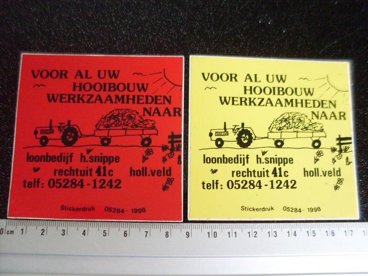 2x sticker loonbedrijf H. Snippe hollandsveld hooibouw werk, Verzamelen, Stickers, Zo goed als nieuw, Bedrijf of Vereniging, Verzenden