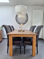 6 leren eetkamerstoelen, Ophalen, Gebruikt, Bruin, Hout