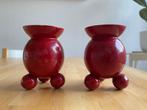 2 Vintage Zweedse Kerst Bol kandelaars voor Dinerkaars hout, Ophalen of Verzenden, Zo goed als nieuw