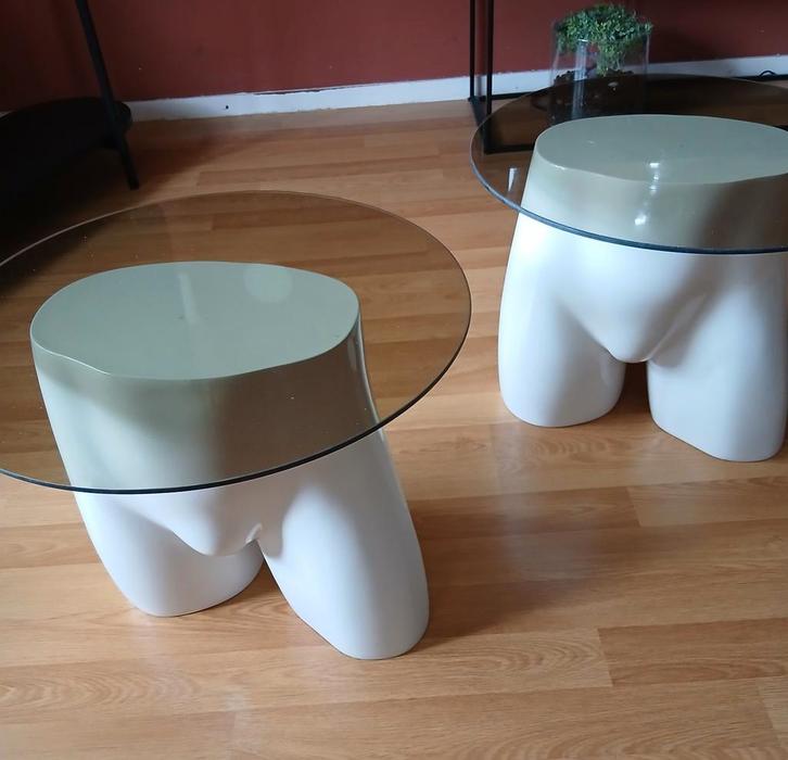 2 bijzettafeltjes, Huis en Inrichting, Tafels | Bijzettafels, Zo goed als nieuw, Rond, Minder dan 45 cm, Minder dan 55 cm, Glas