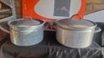 2 Grijsgewolkte Emaille Pannen, Huis en Inrichting, Keuken | Potten en Pannen, Ophalen of Verzenden, Gebruikt, Overige materialen