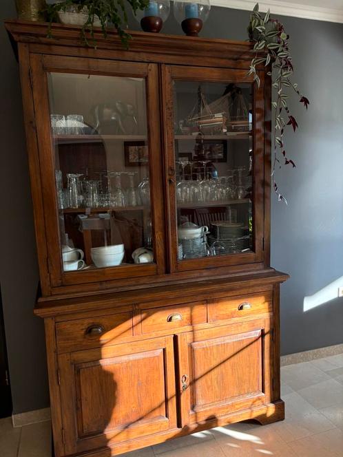 Massief Houten Vitrinekast – Landelijke Stijl, Huis en Inrichting, Kasten | Buffetkasten, Zo goed als nieuw, 200 cm of meer, 100 tot 150 cm