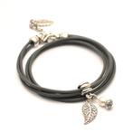 Leren wikkelarmband dames grijs met bedels, Verzenden, Nieuw, Grijs, Leer
