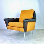 vintage fauteuil lounge stof skai hout oranje zwart 50s 60s, Ophalen, Gebruikt, -, Metaal