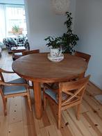 Teakhouten eettafel met 4 stoelen, Huis en Inrichting, Tafels | Eettafels, Ophalen, Gebruikt, Rond, 100 tot 150 cm