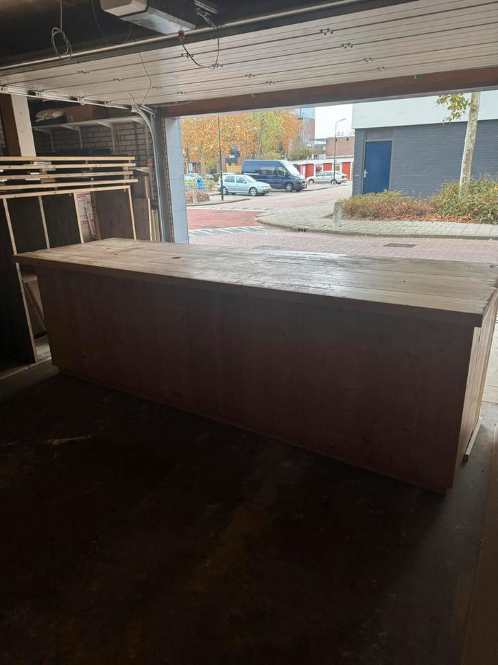 Grenenhout Toonbank met Verstelbare Schappen - 308cm, Huis en Inrichting, Barren, Zo goed als nieuw, Ophalen