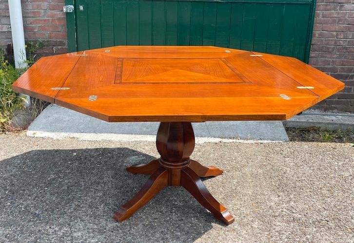 Bijzondere vintage tafel eettafel ingelegd hout Schuitema, Huis en Inrichting, Tafels | Eettafels, Gebruikt, 150 tot 200 cm, 150 tot 200 cm