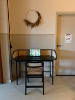 Bureau met Stoel - Zwart hout en rotan, Huis en Inrichting, Bureaus, Ophalen of Verzenden, Gebruikt, Bureau