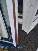 Hardhout kozijn met dubbele deuren en zijlichten, Doe-het-zelf en Verbouw, Ophalen of Verzenden, Glas, 120 cm of meer, 215 cm of meer