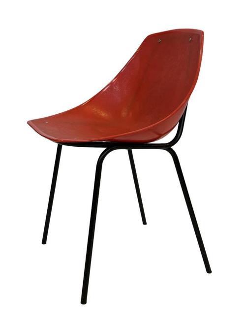 Vintage Pierre Guariche Coquillage stoel voor Meurop, Huis en Inrichting, Stoelen, Gebruikt, Eén, Kunststof, Metaal, Zwart, Ophalen