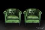 Gecapitonneerde chesterfield clubfauteuils forest green, Ophalen, Nieuw, Chesterfield, leer, Nico van Oorschot, 75 tot 100 cm