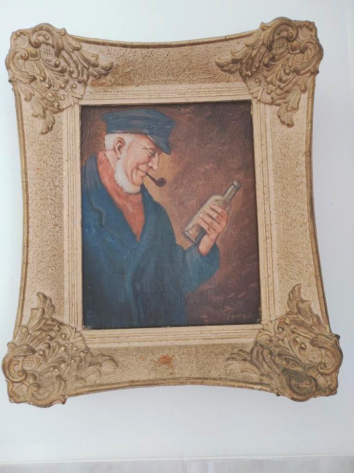 Oud schilderij met schipper, Antiek en Kunst, Kunst | Schilderijen | Klassiek, Ophalen of Verzenden