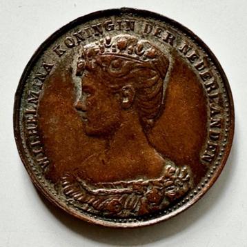 Penning inhuldiging Wilhelmina 1898 brons beschikbaar voor biedingen