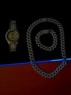 Iced-Out Sieraden Set - Ketting, Armband, Horloge, Sieraden, Tassen en Uiterlijk, Kettingen, Overige materialen, Nieuw, Ophalen of Verzenden