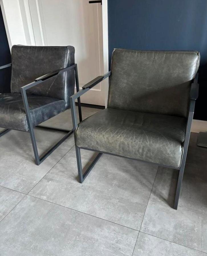 Leren donkergroene fauteuil- Fred de la Bretoniere, Huis en Inrichting, Stoelen, Zo goed als nieuw, Eén, Leer, Overige kleuren