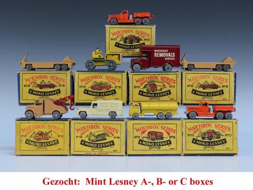 Gezocht: Mint Lesney A-, B- or C-Boxes (with model)., Hobby en Vrije tijd, Modelauto's | Overige schalen, Gebruikt, Ophalen of Verzenden