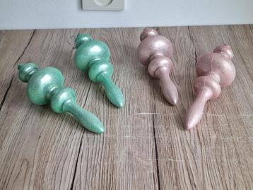 4 Mooie Grote Vintage Kerstboom Ornamenten Roze en Groen beschikbaar voor biedingen