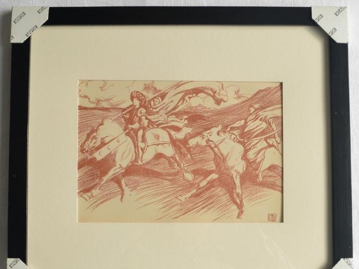 Byam Shaw 1898 - Ingelijste Lithografie, roodkrijt tekening, Antiek en Kunst, Kunst | Litho's en Zeefdrukken, Ophalen of Verzenden