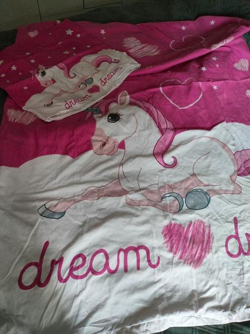 Unicorn 1 persoon dekbedovertrek, Kinderen en Baby's, Kinderkamer | Beddengoed, Dekbedovertrek, Roze, Meisje, Ophalen of Verzenden