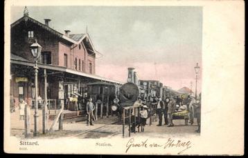 Sittard (L.), Station met Stoomtrein en volk, gelopen 1904 beschikbaar voor biedingen