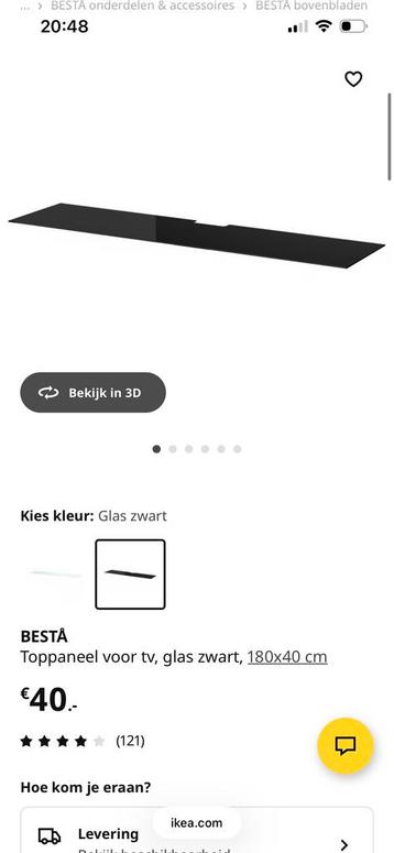 IKEA Besta Topblad Zwart Glas - afbeelding 1