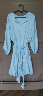 Lichtblauw linnen zomerjurkje., Verzenden, Gedragen, Blauw, Onder de knie