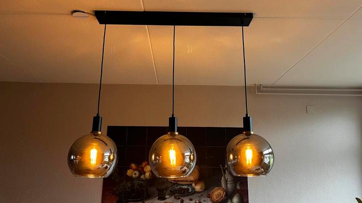 Eettafellamp rookglas - zgan!, Huis en Inrichting, Lampen | Hanglampen, Zo goed als nieuw, Minder dan 50 cm, Glas, Ophalen