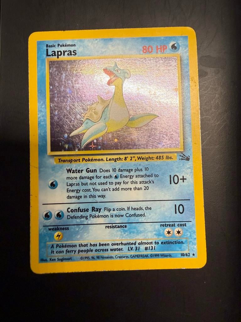 Lapras Fossil 10/62 Holo Pokémon Kaart, Ophalen of Verzenden, Gebruikt, Losse kaart, Foil