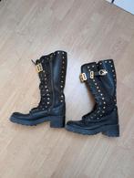 Leren dames motorlaarzen met goud 38, Kleding | Dames, Ophalen of Verzenden, Zo goed als nieuw, Zwart, Sneakers of Gympen