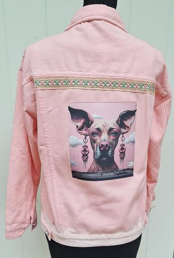 dames spijkerjasje jeansjasje denim roze, hond fantasie beschikbaar voor biedingen