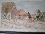 Aquarel Boerenerf in Lijst, Antiek en Kunst, Kunst | Schilderijen | Klassiek, Ophalen of Verzenden