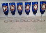 zes prachtige handgeschilderde kristallen champagne glazen, Antiek en Kunst, Antiek | Glas en Kristal, Ophalen of Verzenden