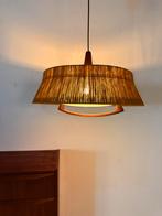 Vintage teak & sisal hanglamp, Temde Leuchten ‘60, Vintage retro buisframe design rotan webbing papercord deens, Metaal, Ophalen of Verzenden