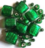 Rechthoekige silverfoil glas kralen 5-14 mm donker groen, Verzenden, Nieuw, Kraal