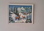 Ingelijst borduurwerk winters tafereel 50x40 cm, Huis en Inrichting, Woonaccessoires | Schilderijen, Tekeningen en Foto's, Minder dan 50 cm