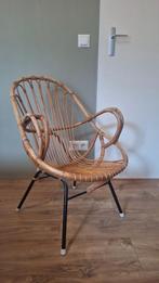 Vintage rotan kuipstoel met Metalen Onderstel, Ophalen, Gebruikt, Bruin, Vintage