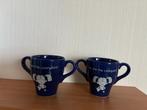 2 Drinkbekers melkbekers met oortjes BlueBand blauw, Ophalen of Verzenden, Nieuw, Aardewerk, Effen