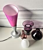 Vintage Ikea tafellamp /bedlamp -paars / geel/design Kryolit, Gebruikt, Ophalen of Verzenden, Glas, Minder dan 50 cm