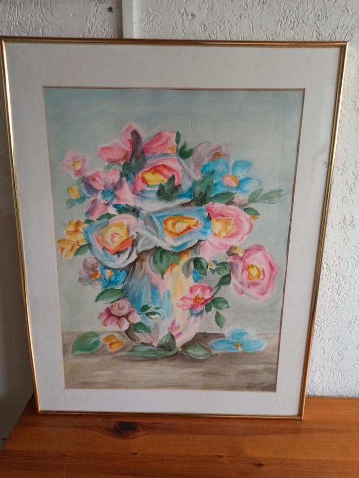 Aquarel Bloemen in Vaas, Antiek en Kunst, Kunst | Schilderijen | Klassiek, Ophalen